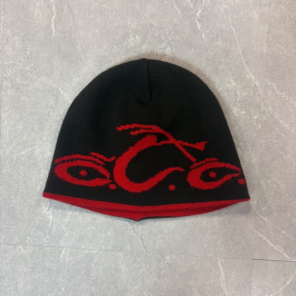 Orange County Choppers Reversible Beanie Hat Mens Black Red OCC Biker Skull Cap